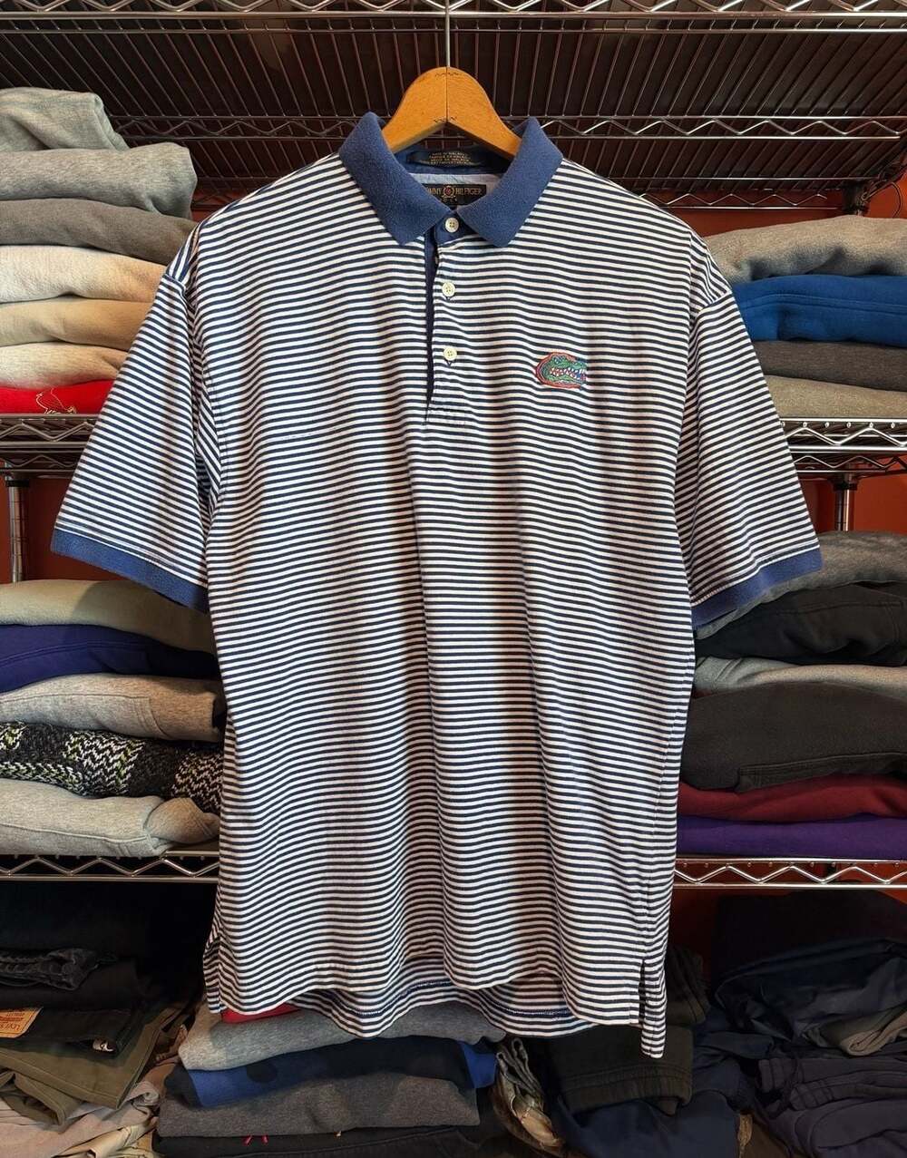 Tommy Hilfiger Golf Mens Blue & White Striped Polo Shirt Florida Gators Large
